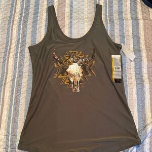 No Boundaries Green Tank Top with Bull Skull Graphic